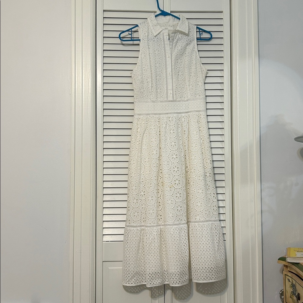 1901 white eyelet fit and flair tiered sundress size 0 has pockets